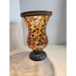 Vtg PartyLite GLOBAL FUSION Hurricane Mosaic Glass‎ Candle Holder P8366 12" Tall